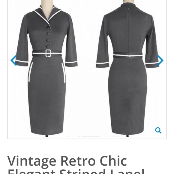 Vintage Chic Pencil Bodycon w/ Striped Lapel - Picture 2 of 2